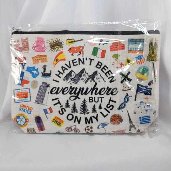 Travel-Themed Cosmetic Pouch "I Haven't Been Everywhere But Its On My List" - Picture 1 of 5